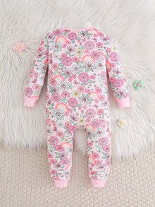 Loomiva 女嬰植物花卉圖案針織柔軟圓領長袖拉鍊連身衣，秋冬款，百搭舒適 - 彩色 - 查看 5