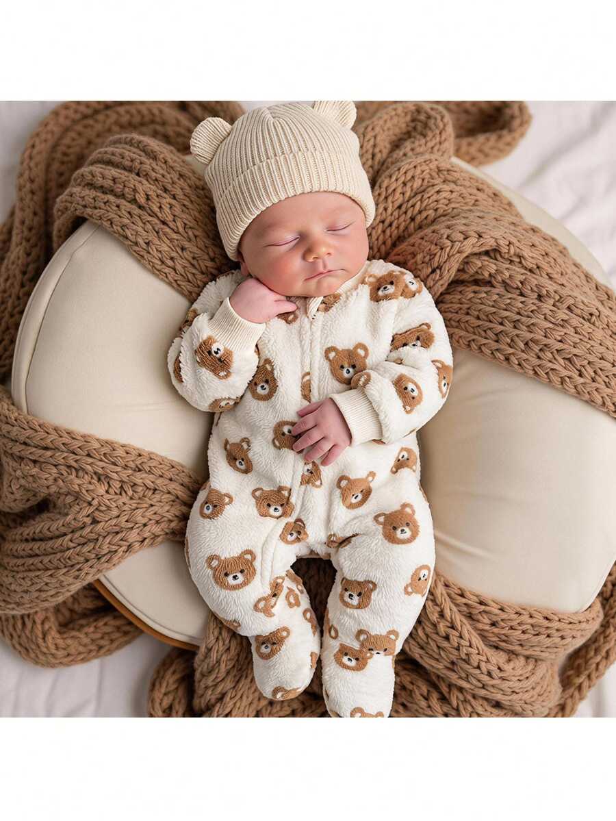 Loomiva Newborn Baby Girl Cute Casual Plush Cartoon Pattern Long Sleeve Loungewear Autumn - Multicolor - View 1