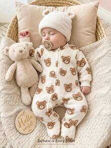 Loomiva Newborn Baby Girl Cute Casual Plush Cartoon Pattern Long Sleeve Loungewear Autumn - Multicolor - View 9