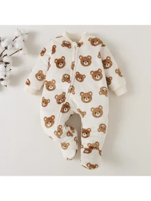 Loomiva Newborn Baby Girl Cute Casual Plush Cartoon Pattern Long Sleeve Loungewear Autumn - Multicolor - View 4