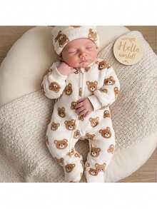 Loomiva Newborn Baby Girl Cute Casual Plush Cartoon Pattern Long Sleeve Loungewear Autumn - Multicolor - View 1