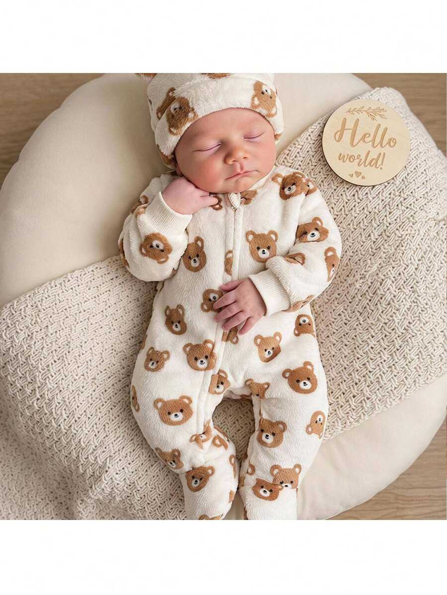 Loomiva Newborn Baby Girl Cute Casual Plush Cartoon Pattern Long Sleeve Loungewear Autumn - Multicolor - View 1