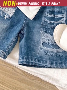 1 SET Boys Fashionable Cute Puppy Print Casual Crew Neck Short Sleeve T-Shirt And Shorts, Simple, Versatile, Suitable For Daily Wear, Fashionable And Handsome Casual Style - Multicolor - View 8