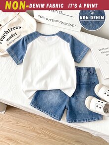 1 SET Boys Fashionable Cute Puppy Print Casual Crew Neck Short Sleeve T-Shirt And Shorts, Simple, Versatile, Suitable For Daily Wear, Fashionable And Handsome Casual Style - Multicolor - View 3