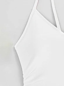 Swim Basics Summer Beach Women's Solid Color Ruched Halter One-Piece Swimsuit - White - View 7
