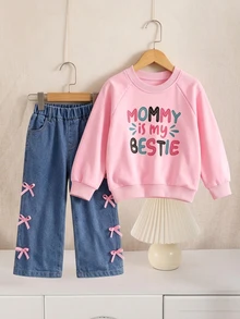 Casuvi Kids Genkimix 青少女女孩白色露肩運動衛衣與深粉色寬鬆運動長褲 2 件套，適合春、秋、冬，戶外、校園及休閒穿著 - 彩色 - 查看 3
