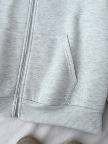 SHEIN 青少年女孩拼色連帽拉鍊休閒日常長袖秋冬衛衣 - 淺灰色 - 查看 6