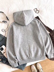 Casuvi Kids 1pc Tween Girls' Simple & Elegant Pullover Sweatshirt, Ditsy Floral Lining, Exquisite Embroidered Pattern On Chest, Comfortable Fabric, Spring/Autumn New Style, Casual Back To School Outfit, Suitable For Multiple Seasons - Grey - View 2