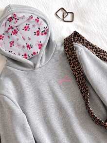 Casuvi Kids 1pc Tween Girls' Simple & Elegant Pullover Sweatshirt, Ditsy Floral Lining, Exquisite Embroidered Pattern On Chest, Comfortable Fabric, Spring/Autumn New Style, Casual Back To School Outfit, Suitable For Multiple Seasons - Grey - View 6