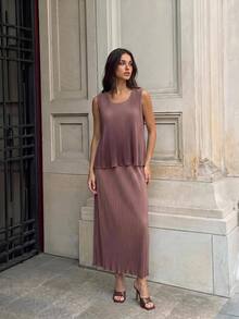 Zaforene Women's Summer Elegant Tank Top & Skirt 2 Pieces Set - Multicolor - View 2