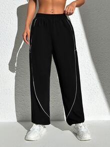 Exploreva Exploreva Color-Block Side Striped Sports Pants With Pockets For Outdoor Activities Joggers For Women - Black - View 4