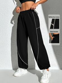 Exploreva Exploreva Color-Block Side Striped Sports Pants With Pockets For Outdoor Activities Joggers For Women - Black - View 7