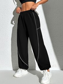 Exploreva Exploreva Color-Block Side Striped Sports Pants With Pockets For Outdoor Activities Joggers For Women - Black - View 1