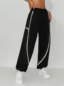 Exploreva Exploreva Color-Block Side Striped Sports Pants With Pockets For Outdoor Activities Joggers For Women - Black - View 5