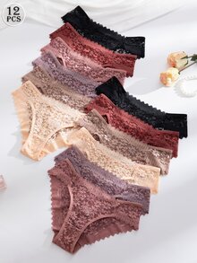 Snug Zone 12件套浪漫性感蕾丝女士内裤，透明内衣 - 彩色 - 查看 4