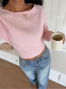 Autumina Women's Solid Color Casual Versatile Daily Long Sleeve Sweater - Pink - View 5