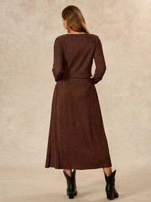 Boho Mama Maternity Crew Neck Long Sleeve Top And Long Skirt 2 Pieces Set Photoshoot Winter Casual Fall - Brown - View 8