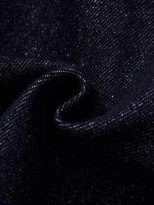 SHEIN Genkimix Kids 2件套女童深藍色水洗牛仔領長袖夾克與寬鬆長褲，精緻日常穿著，附棕色皮革貼布，學院風，適合返校季 - 深色水洗藍 - 查看 10