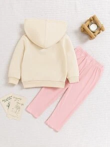 SHEIN Vintaside Kids 3件組幼女連帽褲套裝，甜美可愛奶油粉豹紋蝴蝶結羅紋長袖連帽款，適合生日派對、秋季、萬聖節、聖誕節，附髮箍 - 彩色 - 查看 3