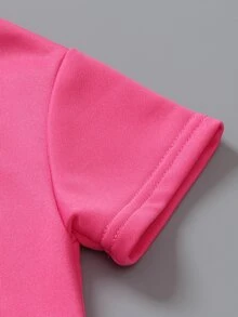 Elladie kids 少女休閒寬鬆落肩字母印花中袖衛衣運動褲兩件套返校穿搭，適合夏季與聖誕節 - 玫紅色 - 查看 7