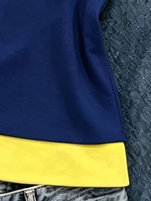 Elladie kids Tween Girls Creative Personalized Colombia Flag Navy Blue & Yellow Letter Pattern 2 In 1 Off-Shoulder Spaghetti Strap Short Sleeve T-Shirt, Summer - Multicolor - View 5