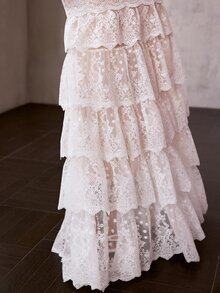 MOTF Soiréza LACE OVERLAY LAYERED RUFFLE HEM ELEGANT PARTY COCKTAIL DRESS, SPRING/SUMMER - White - View 5