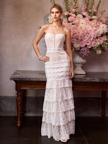 MOTF Soiréza LACE OVERLAY LAYERED RUFFLE HEM ELEGANT PARTY COCKTAIL DRESS, SPRING/SUMMER - White - View 8