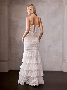 MOTF Soiréza LACE OVERLAY LAYERED RUFFLE HEM ELEGANT PARTY COCKTAIL DRESS, SPRING/SUMMER - White - View 4