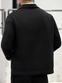 Manfinity CasualCool Men's Solid Color Zipper Casual Daily Long Sleeve Wool Jacket - Black - View 2