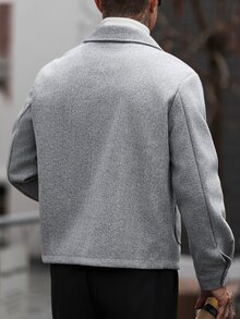 Manfinity CasualCool 男士灰色羊毛翻領鈕扣夾克，修身短版外套，秋季，休閒正式，辦公室 - 灰色 - 查看 2