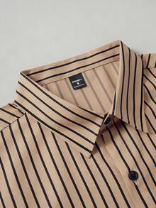 Manfinity Mode Men's Business Casual Long Sleeve Striped Shirt, Formal, Ceremony - Khaki - View 5