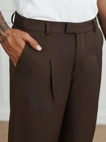 HUEFORM Men's Brown Relaxed Fit Pants,The Waistband Design And Pleating Details Create A Superior Fit,The Fabric Is Wrinkle-Resistant And Easy To Care For. - Coffee Brown - View 3