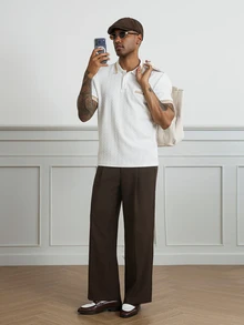 HUEFORM Men's Brown Relaxed Fit Pants,The Waistband Design And Pleating Details Create A Superior Fit,The Fabric Is Wrinkle-Resistant And Easy To Care For. - Coffee Brown - View 6
