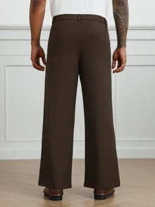 HUEFORM Men's Brown Relaxed Fit Pants,The Waistband Design And Pleating Details Create A Superior Fit,The Fabric Is Wrinkle-Resistant And Easy To Care For. - Coffee Brown - View 2