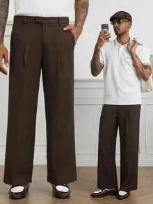 HUEFORM Men's Brown Relaxed Fit Pants,The Waistband Design And Pleating Details Create A Superior Fit,The Fabric Is Wrinkle-Resistant And Easy To Care For. - Coffee Brown - View 7