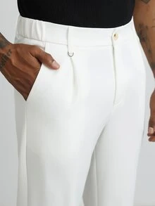 HUEFORM Men's White Classic Versatile Elegant High-Waist Loose Drape Comfortable Pants With D-Ring Buckle Decor, Ins Style - White - View 6