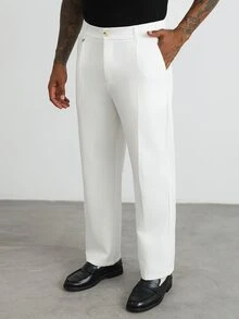 HUEFORM Men's White Classic Versatile Elegant High-Waist Loose Drape Comfortable Pants With D-Ring Buckle Decor, Ins Style - White - View 5
