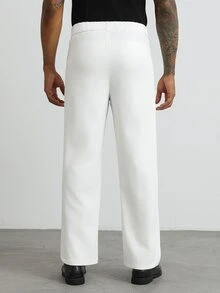 HUEFORM Men's White Classic Versatile Elegant High-Waist Loose Drape Comfortable Pants With D-Ring Buckle Decor, Ins Style - White - View 2