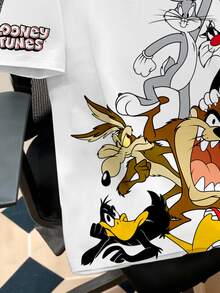 LOONEY TUNES X SHEIN Daypath 男士大尺碼夏季休閒街頭卡通印花T恤 半正式職業日 白色 - 白色 - 查看 4