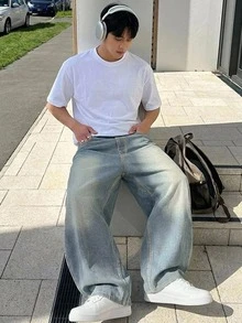 DAZY 男士休閒水洗條紋牛仔長褲 秋季 - 藍色 - 查看 6
