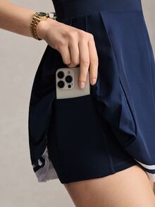 Activina Women's Summer And Spring Casual Daily Outing Navy Blue Solid Color Sports Dress Contrasting White Stripes With Breathable Fabric - Navy Blue - View 7