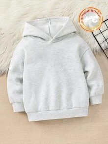 SHEIN Little Byeori 兒童小男孩休閒毛絨保暖加厚內裡寬鬆長袖連帽衛衣，復古風，適合秋冬，校園、家庭聚會、返校、運動、秋季穿搭、冬季穿搭、生日派對 - 白色 - 查看 6