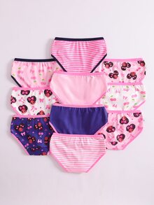 SHEIN 10件女童幼兒少女柔軟內褲，對比色肩帶設計，圖案款，可愛櫻桃圖案，蝴蝶結元素，顏色包括粉色、皇家藍、白色。親膚面料，適合日常休閒穿著。多圖案內褲適合四季穿著，全天舒適貼身 - 彩色 - 查看 2