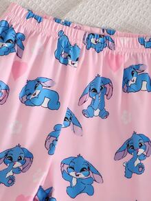 Infant Girls Comfortable Soft Pink Cute Floral Heart Blue Rabbit All-Over Print Pattern Collared Button-Up Trim Long Sleeve Long Pants Pajama Set - Baby Pink - View 7