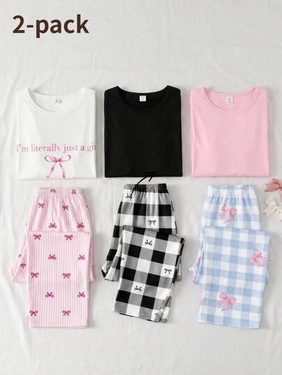 Ensemble 4 pièces pour filles adolescentes, tenue d'intérieur, Top à manches longues avec imprimé patchwork, pantalon long imprimé numérique intégral, tissu en soie de lait confortable