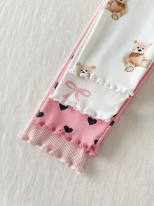 SHEIN 春夏秋冬 4件組 女孩時尚蝴蝶結愛心熊娃娃甜美可愛百搭杏色粉色柔軟舒適羅紋針織內搭褲 - 彩色 - 查看 6