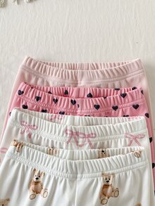 SHEIN 春夏秋冬 4件組 女孩時尚蝴蝶結愛心熊娃娃甜美可愛百搭杏色粉色柔軟舒適羅紋針織內搭褲 - 彩色 - 查看 7