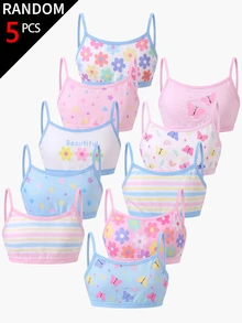 4件組女童幼兒內褲，卡通花卉印花配蝴蝶結、草莓、愛心，嬰兒粉與白色，針織高彈力套裝，冬季款 - 彩色 - 查看 3