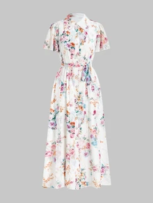 MOTF PREMIUM WOMEN'S FLORAL PRINT SHELL TRIM COLLAR LONG LENGTH DRESS, CASUAL & DATE WEAR, SPRING/SUMMER - Multicolor - View 1