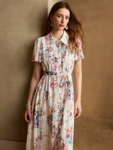 MOTF PREMIUM WOMEN'S FLORAL PRINT SHELL TRIM COLLAR LONG LENGTH DRESS, CASUAL & DATE WEAR, SPRING/SUMMER - Multicolor - View 6